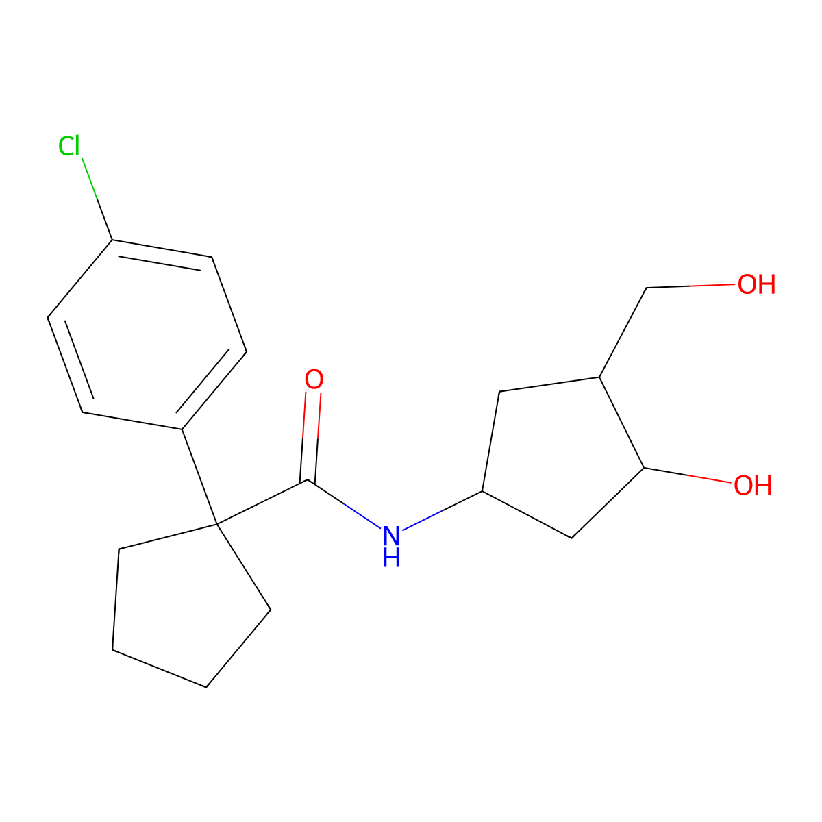 1-(4-chlorophenyl)-N-(3-hydroxy-4-(hydroxymethyl)cyclopentyl)cyclopentanecarboxamide molecular structure, CAS 1421513-50-9