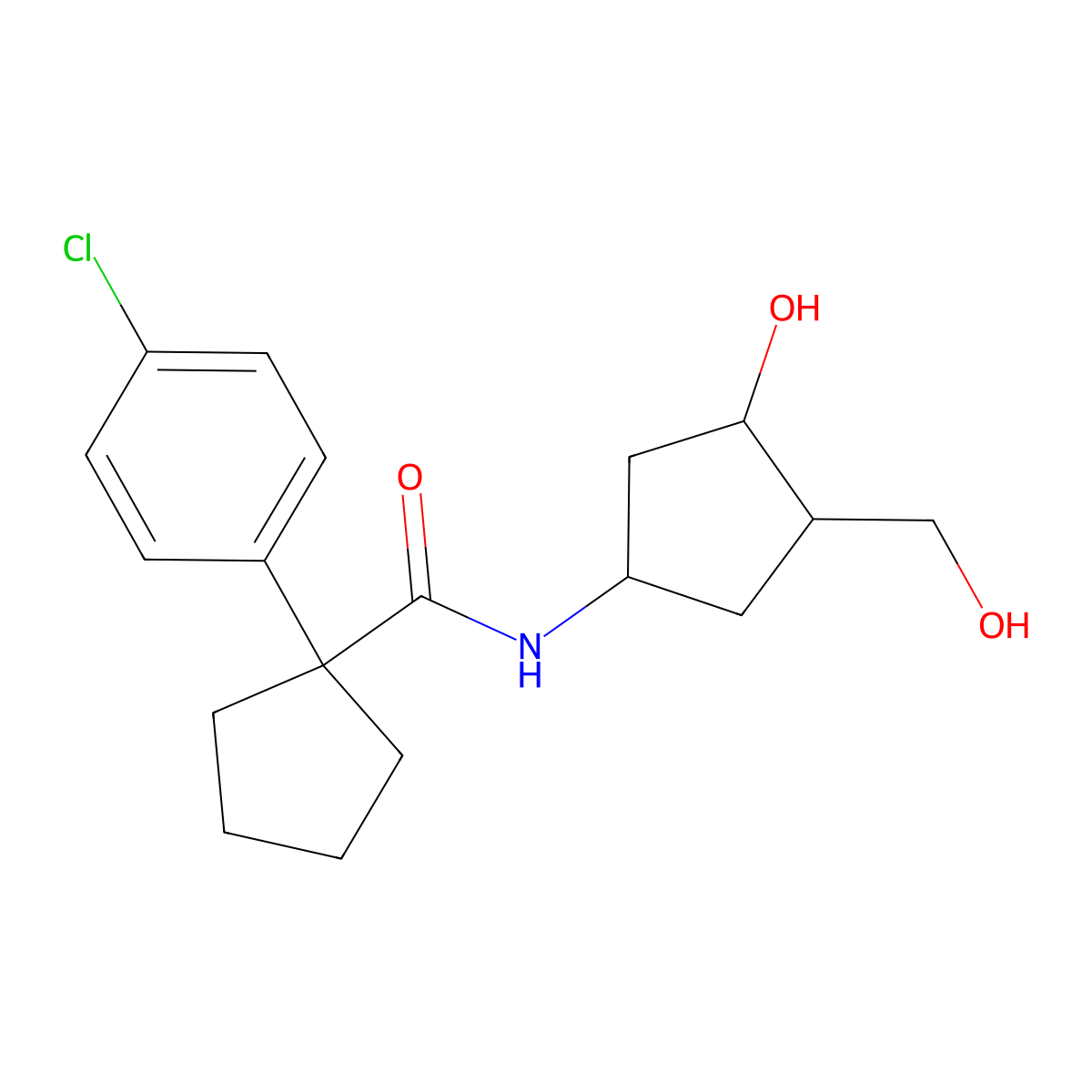 1-(4-chlorophenyl)-N-(3-hydroxy-4-(hydroxymethyl)cyclopentyl)cyclopentanecarboxamide molecular structure, CAS 1421513-50-9