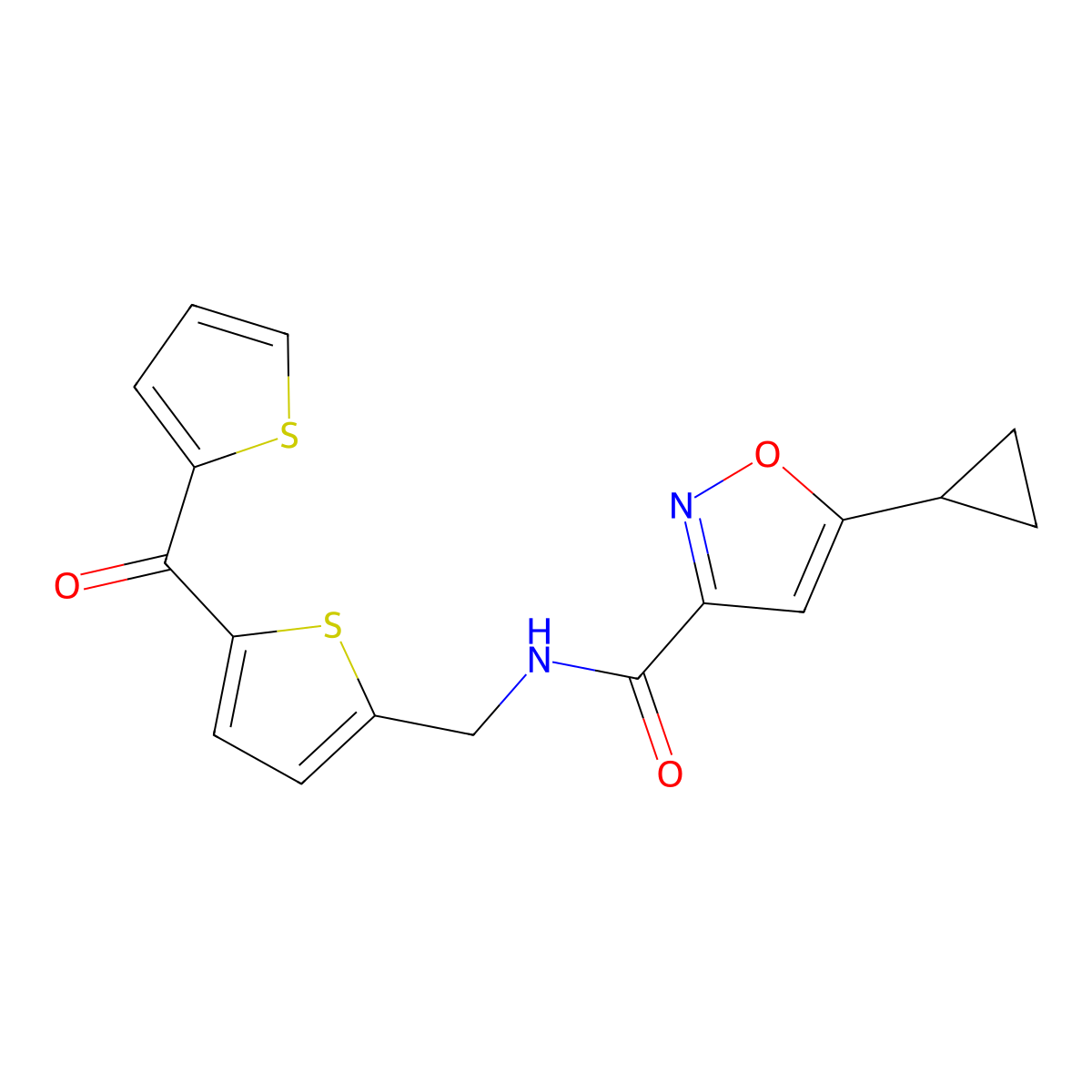 5-cyclopropyl-N-((5-(thiophene-2-carbonyl)thiophen-2-yl)methyl)isoxazole-3-carboxamide molecular structure, CAS 1421513-55-4