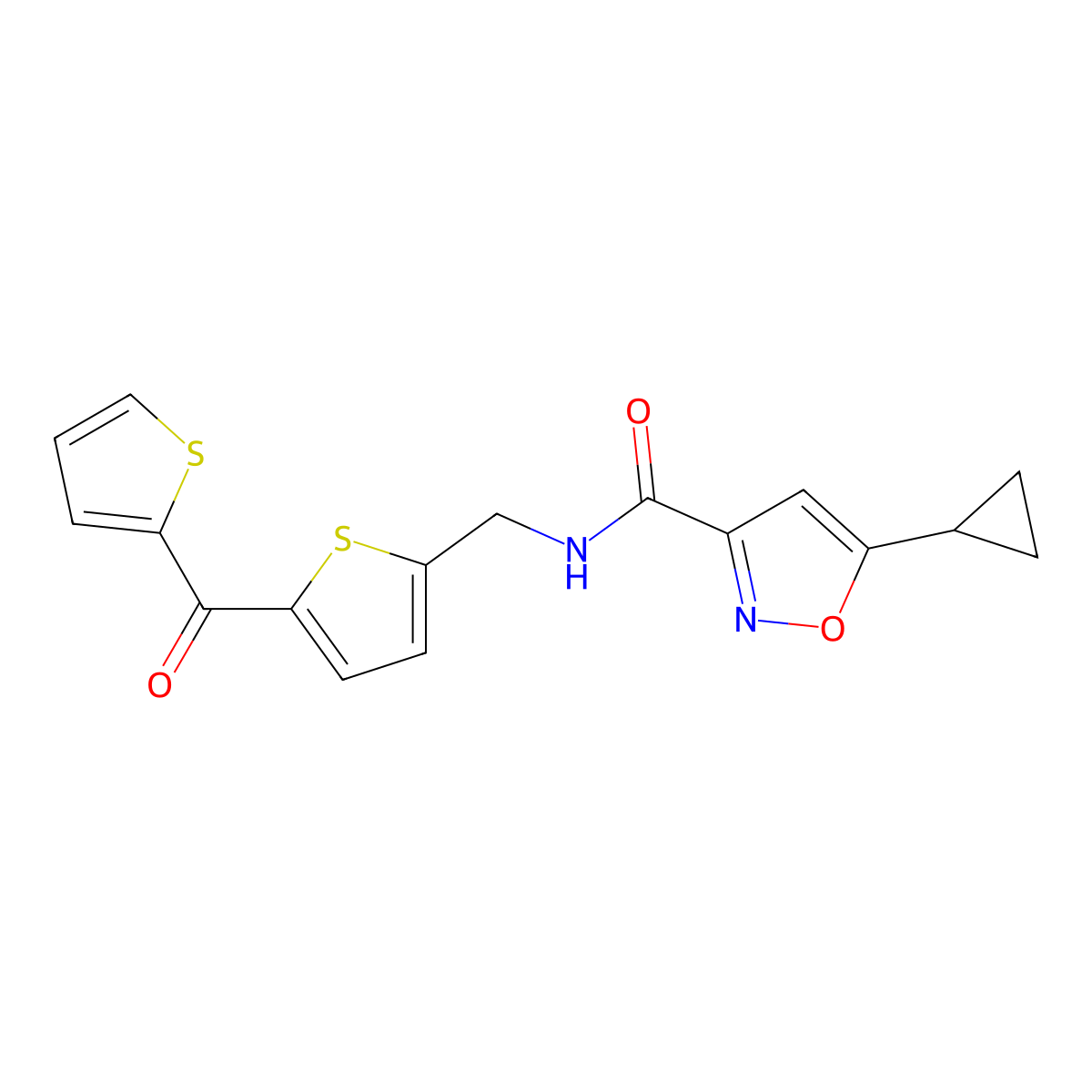 5-cyclopropyl-N-((5-(thiophene-2-carbonyl)thiophen-2-yl)methyl)isoxazole-3-carboxamide molecular structure, CAS 1421513-55-4