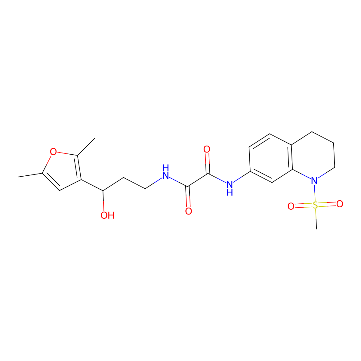N1-(3-(2,5-dimethylfuran-3-yl)-3-hydroxypropyl)-N2-(1-(methylsulfonyl)-1,2,3,4-tetrahydroquinolin-7-yl)oxalamide molecular structure, CAS 1421513-61-2