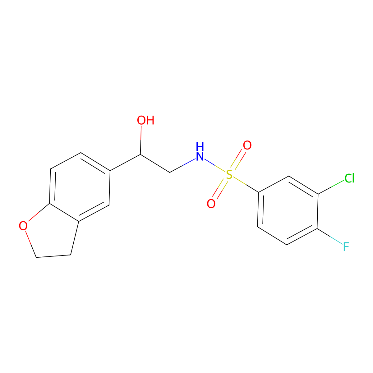 3-chloro-N-[2-(2,3-dihydro-1-benzofuran-5-yl)-2-hydroxyethyl]-4-fluorobenzene-1-sulfonamide molecular structure, CAS 1421513-63-4