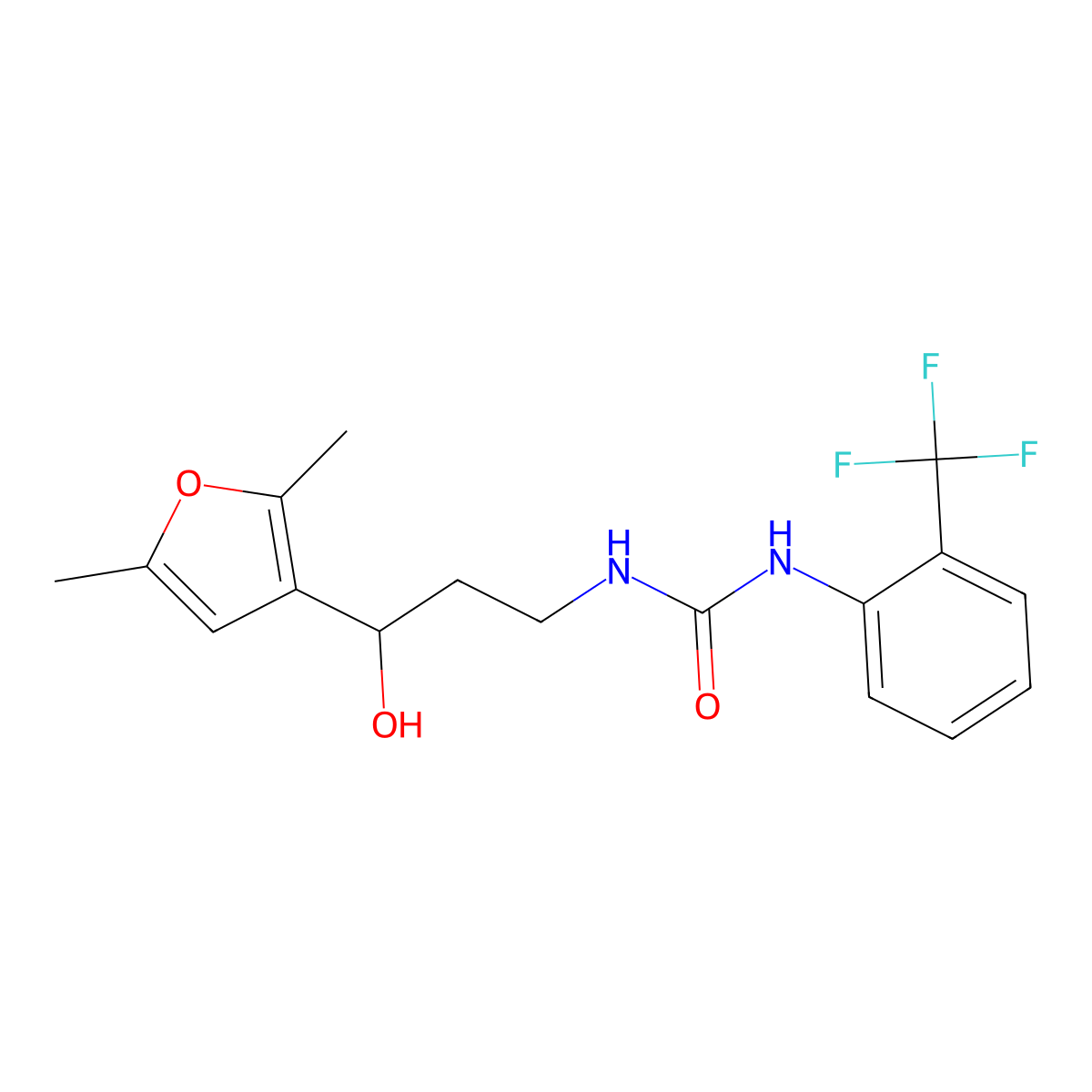 1-(3-(2,5-Dimethylfuran-3-yl)-3-hydroxypropyl)-3-(2-(trifluoromethyl)phenyl)urea molecular structure, CAS 1421513-70-3