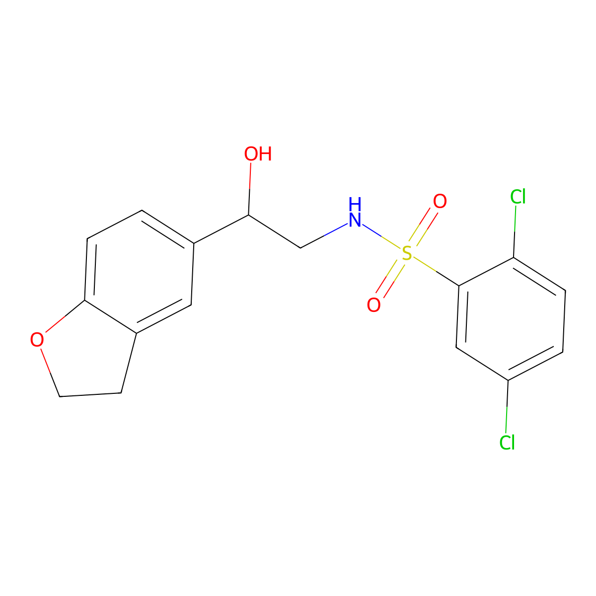 2,5-dichloro-N-(2-(2,3-dihydrobenzofuran-5-yl)-2-hydroxyethyl)benzenesulfonamide molecular structure, CAS 1421513-72-5