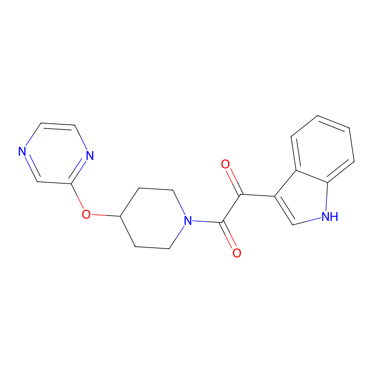 1-(1H-indol-3-yl)-2-(4-(pyrazin-2-yloxy)piperidin-1-yl)ethane-1,2-dione molecular structure, CAS 1421513-82-7