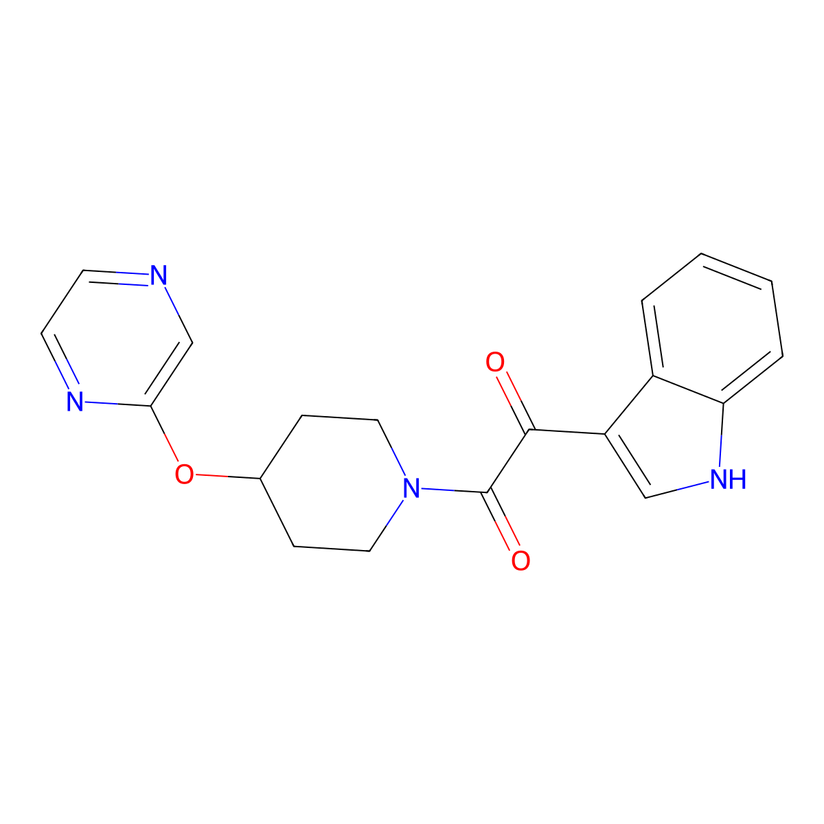 1-(1H-indol-3-yl)-2-(4-(pyrazin-2-yloxy)piperidin-1-yl)ethane-1,2-dione molecular structure, CAS 1421513-82-7