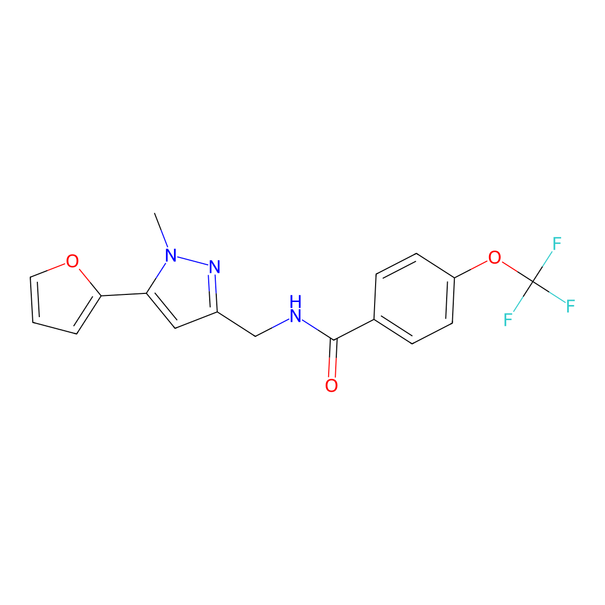 N-{[5-(furan-2-yl)-1-methyl-1H-pyrazol-3-yl]methyl}-4-(trifluoromethoxy)benzamide molecular structure, CAS 1421513-87-2