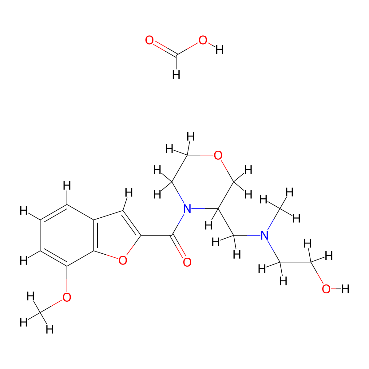 (3-(((2-Hydroxyethyl)(methyl)amino)methyl)morpholino)(7-methoxybenzofuran-2-yl)methanone formate molecular structure, CAS 1421513-92-9