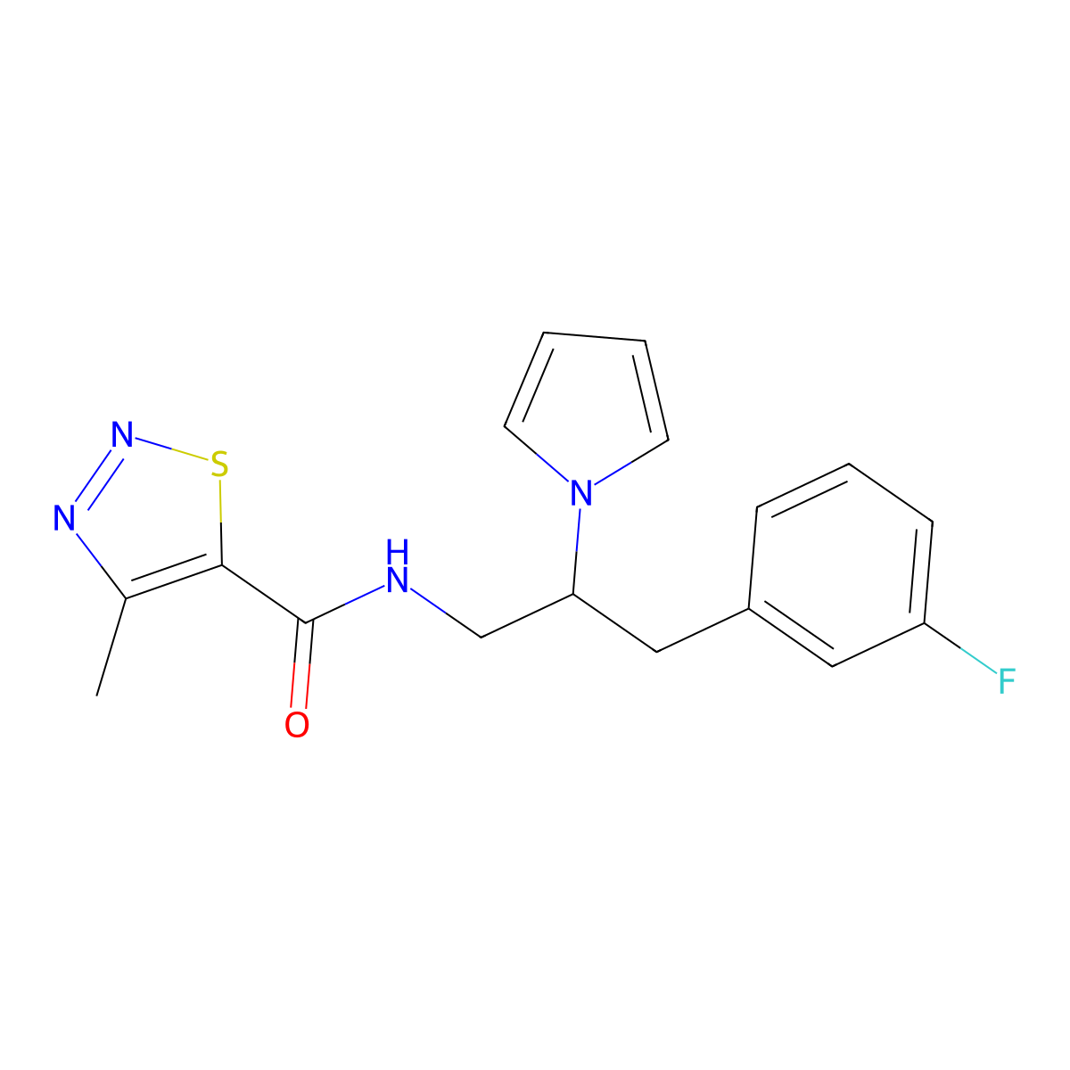 N-[3-(3-fluorophenyl)-2-(1H-pyrrol-1-yl)propyl]-4-methyl-1,2,3-thiadiazole-5-carboxamide molecular structure, CAS 1421513-93-0