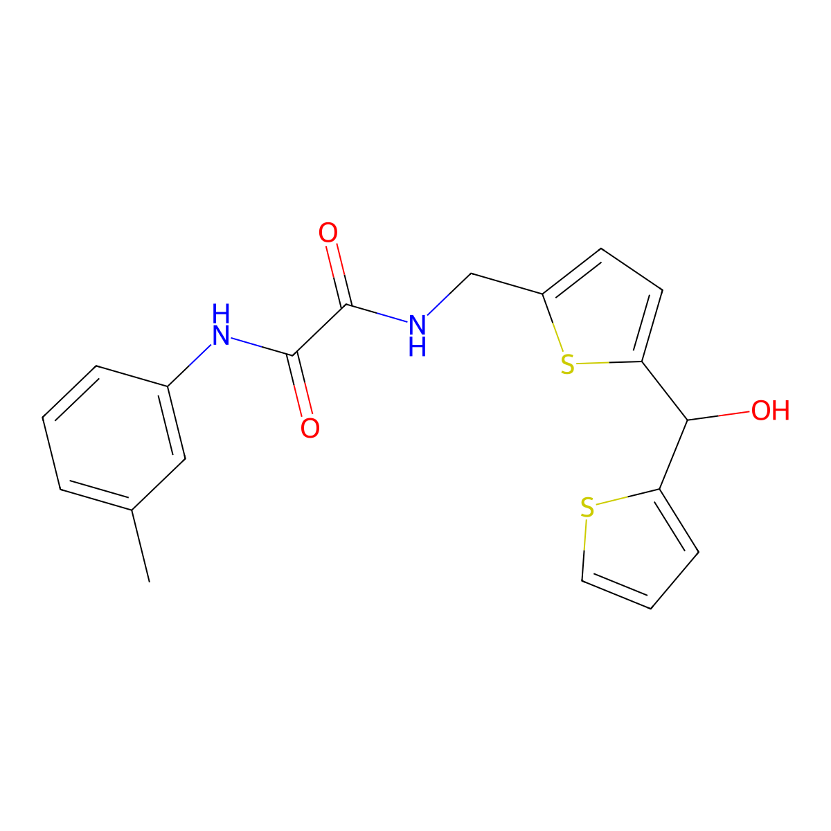 N1-((5-(hydroxy(thiophen-2-yl)methyl)thiophen-2-yl)methyl)-N2-(m-tolyl)oxalamide molecular structure, CAS 1421514-04-6