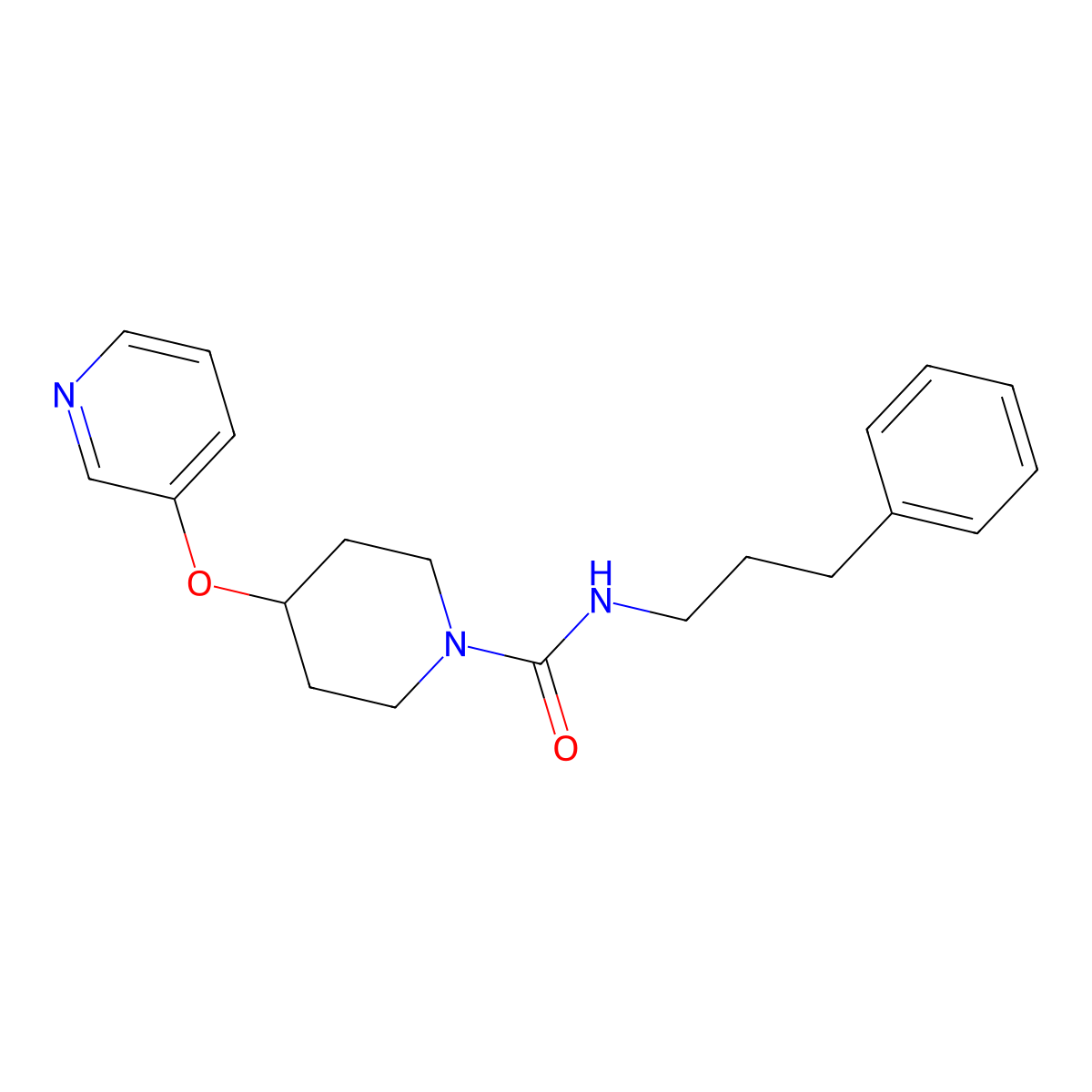 N-(3-phenylpropyl)-4-(pyridin-3-yloxy)piperidine-1-carboxamide molecular structure, CAS 1421514-46-6