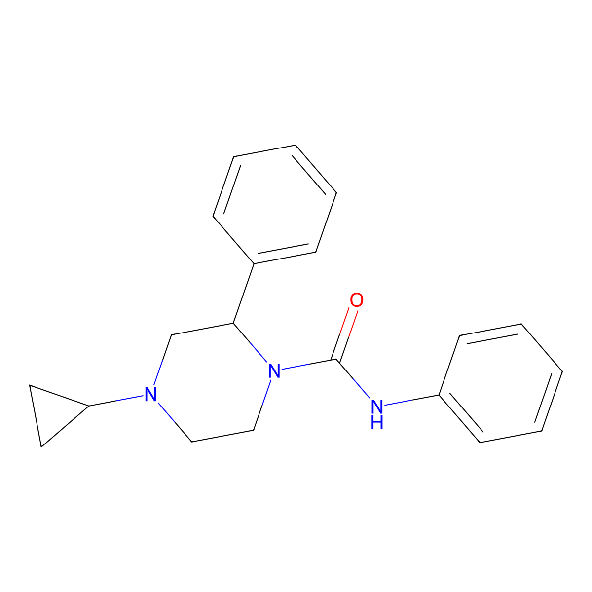 4-cyclopropyl-N,2-diphenylpiperazine-1-carboxamide molecular structure, CAS 1421514-55-7
