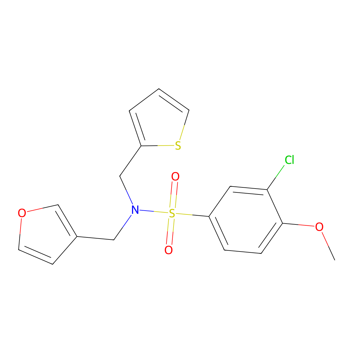 3-chloro-N-(furan-3-ylmethyl)-4-methoxy-N-(thiophen-2-ylmethyl)benzenesulfonamide molecular structure, CAS 1421514-76-2