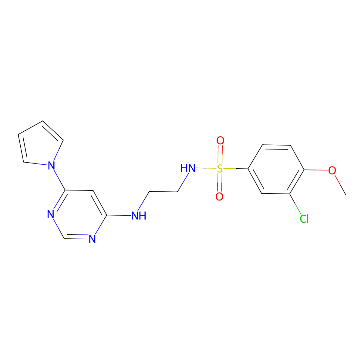 N-(2-((6-(1H-pyrrol-1-yl)pyrimidin-4-yl)amino)ethyl)-3-chloro-4-methoxybenzenesulfonamide molecular structure, CAS 1421514-81-9