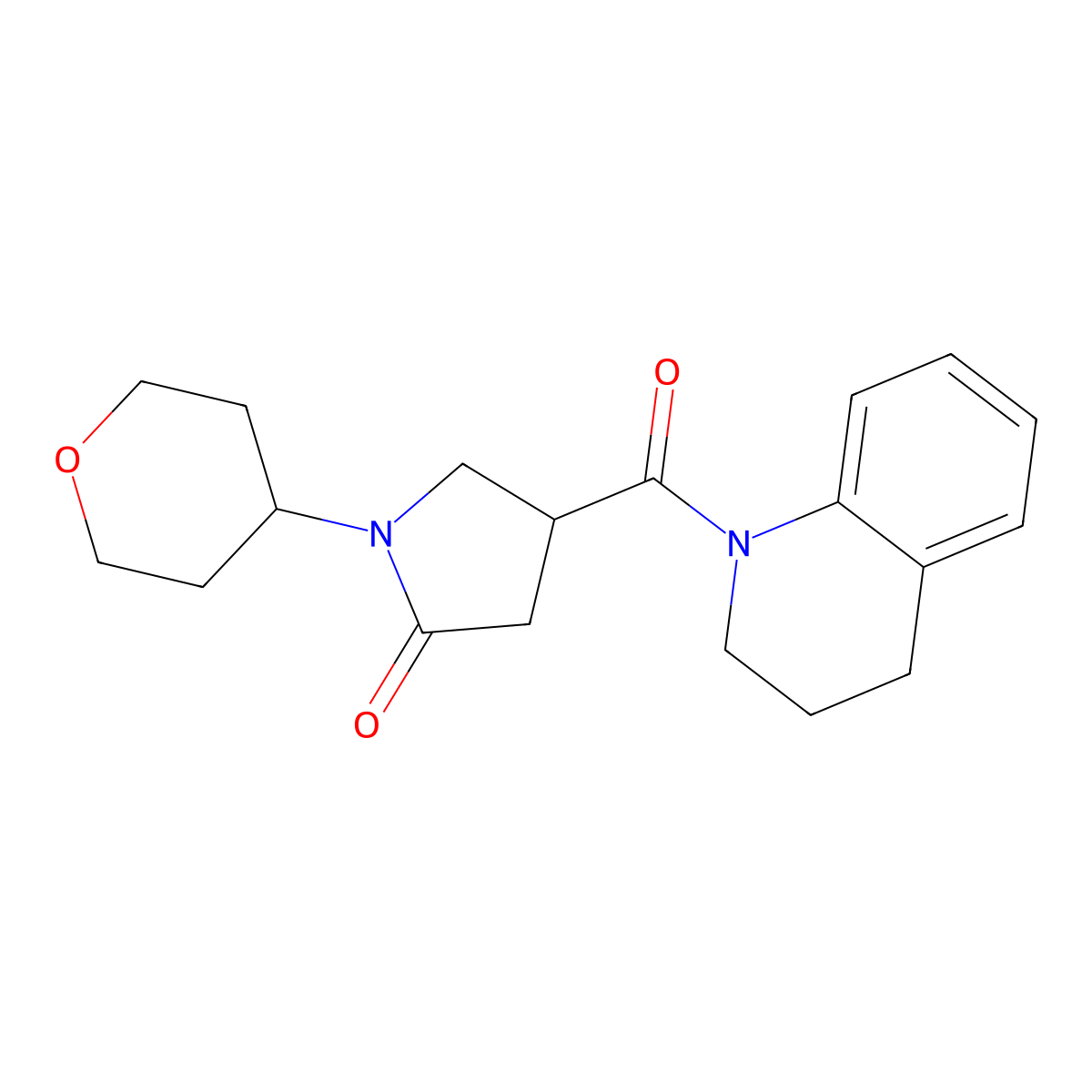 1-(tetrahydro-2H-pyran-4-yl)-4-(1,2,3,4-tetrahydroquinoline-1-carbonyl)pyrrolidin-2-one molecular structure, CAS 1421514-89-7