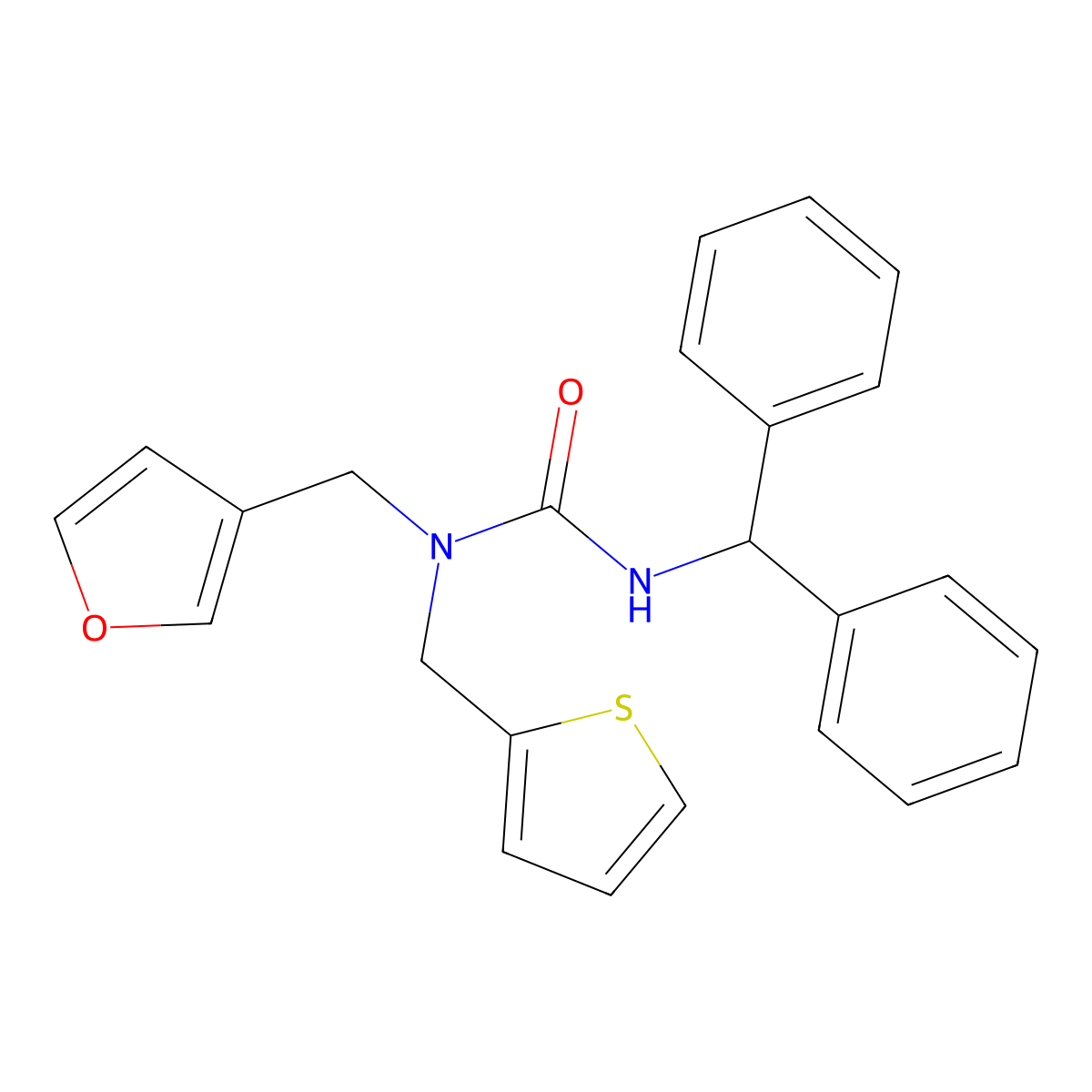 3-Benzhydryl-1-(furan-3-ylmethyl)-1-(thiophen-2-ylmethyl)urea molecular structure, CAS 1421514-99-9