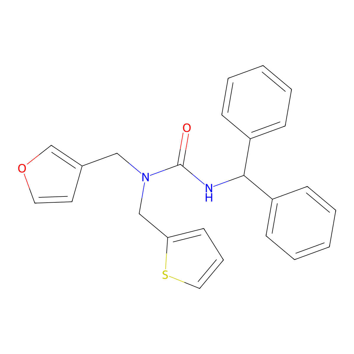3-Benzhydryl-1-(furan-3-ylmethyl)-1-(thiophen-2-ylmethyl)urea molecular structure, CAS 1421514-99-9