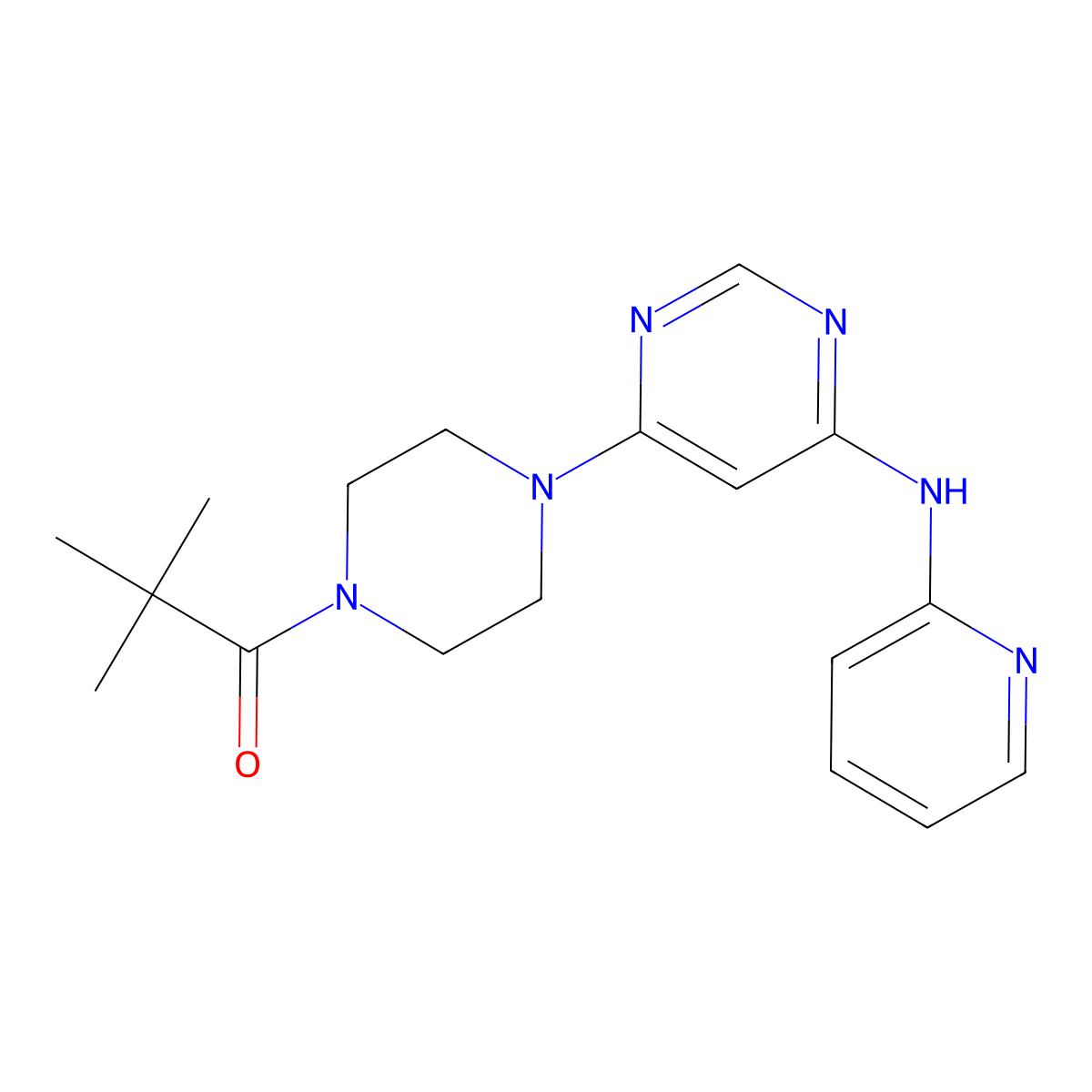 2,2-Dimethyl-1-(4-(6-(pyridin-2-ylamino)pyrimidin-4-yl)piperazin-1-yl)propan-1-one molecular structure, CAS 1421515-13-0