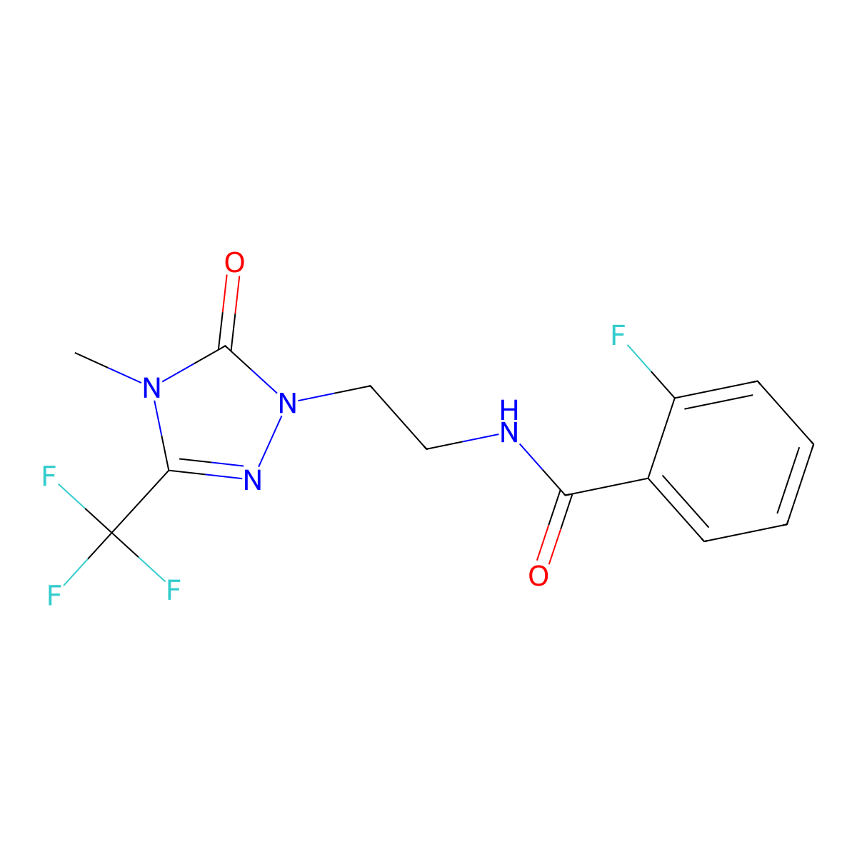 2-fluoro-N-{2-[4-methyl-5-oxo-3-(trifluoromethyl)-4,5-dihydro-1H-1,2,4-triazol-1-yl]ethyl}benzamide molecular structure, CAS 1421515-14-1