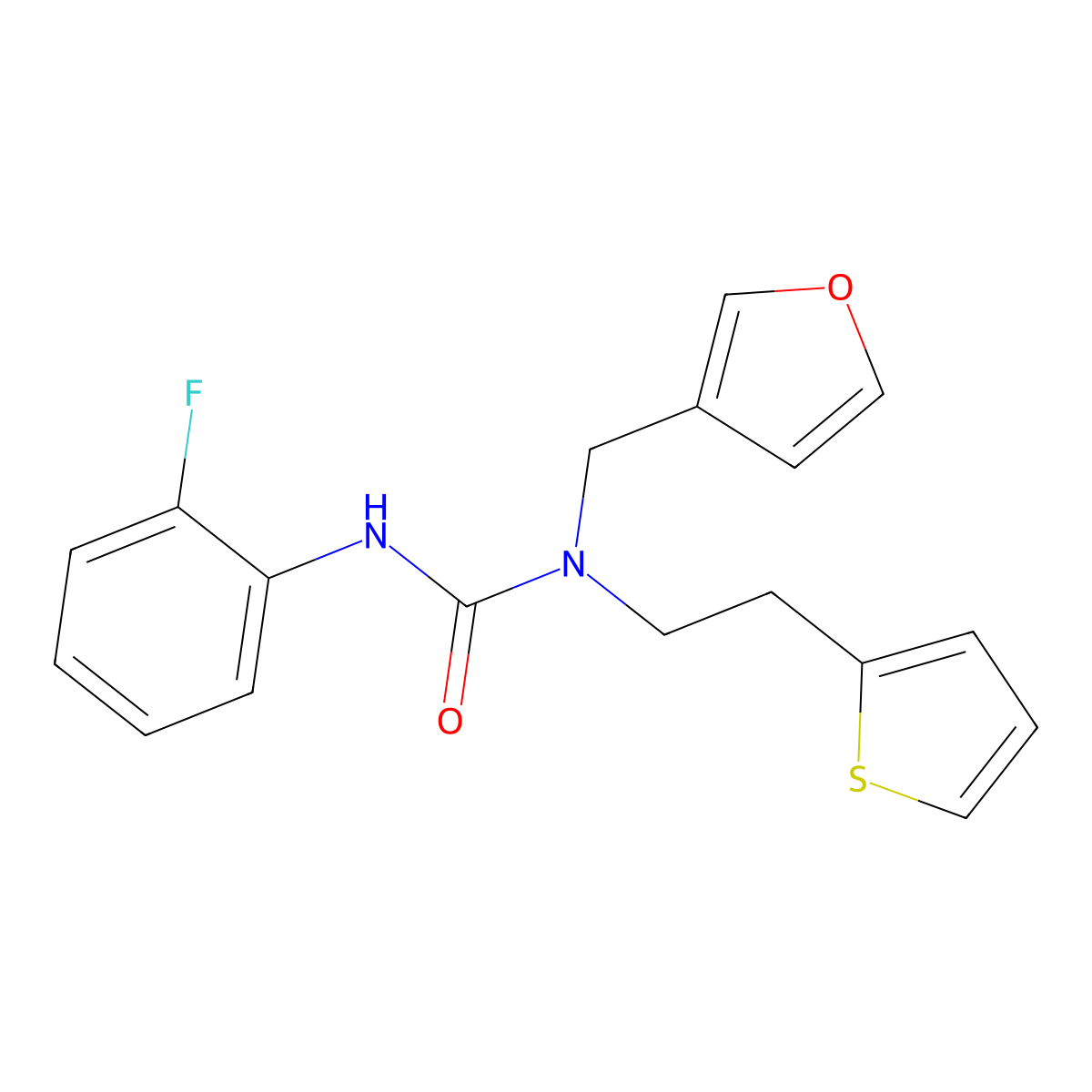 3-(2-Fluorophenyl)-1-(furan-3-ylmethyl)-1-(2-(thiophen-2-yl)ethyl)urea molecular structure, CAS 1421515-17-4