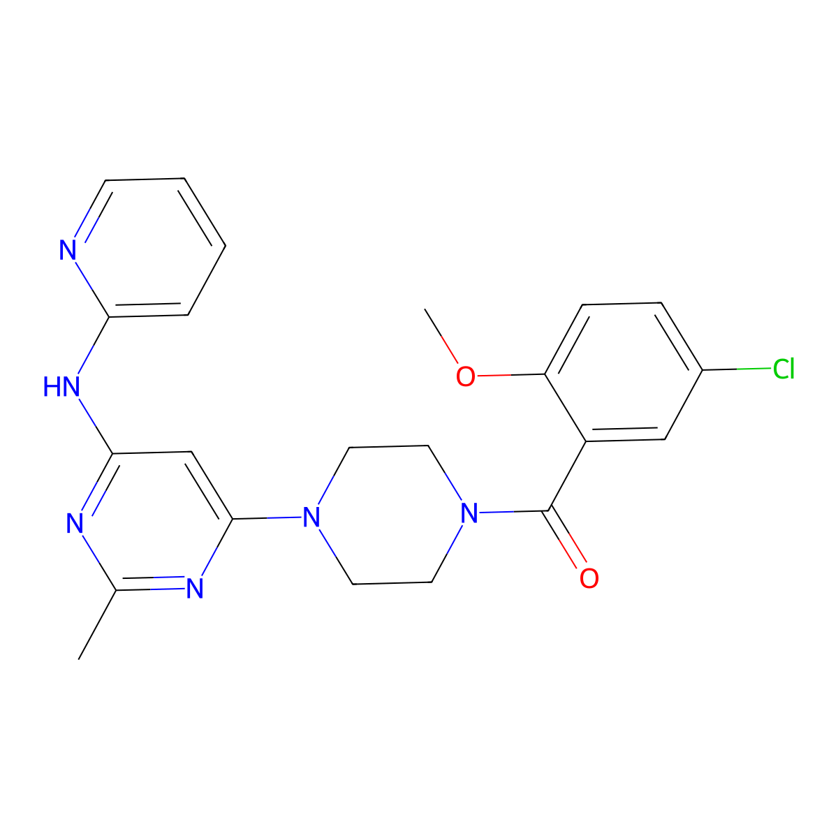 (5-Chloro-2-methoxyphenyl)(4-(2-methyl-6-(pyridin-2-ylamino)pyrimidin-4-yl)piperazin-1-yl)methanone molecular structure, CAS 1421515-20-9