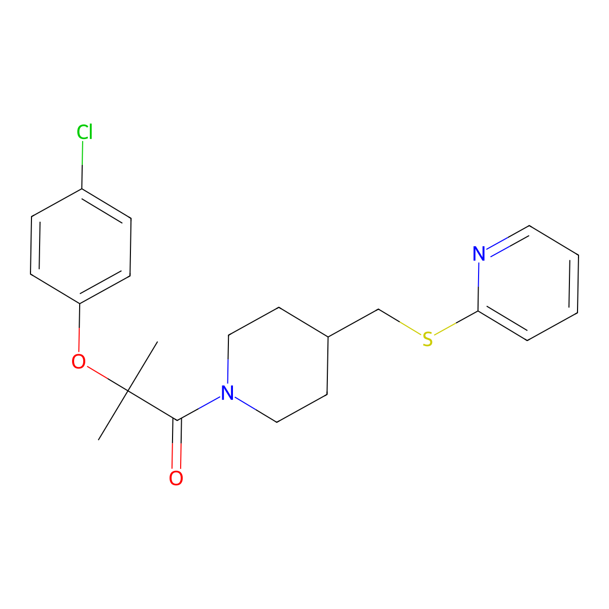 2-(4-Chlorophenoxy)-2-methyl-1-(4-((pyridin-2-ylthio)methyl)piperidin-1-yl)propan-1-one molecular structure, CAS 1421515-29-8