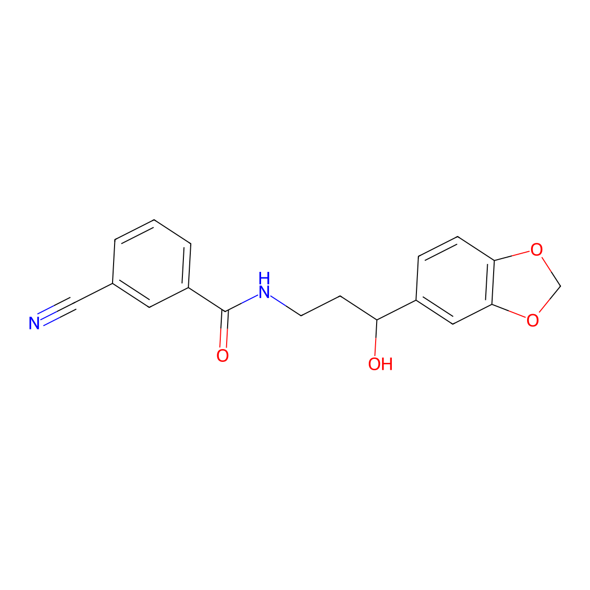 N-(3-(benzo[d][1,3]dioxol-5-yl)-3-hydroxypropyl)-3-cyanobenzamide molecular structure, CAS 1421515-42-5