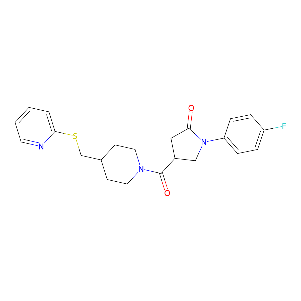 1-(4-Fluorophenyl)-4-(4-((pyridin-2-ylthio)methyl)piperidine-1-carbonyl)pyrrolidin-2-one molecular structure, CAS 1421515-47-0