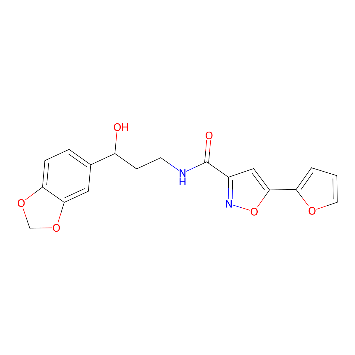 N-(3-(benzo[d][1,3]dioxol-5-yl)-3-hydroxypropyl)-5-(furan-2-yl)isoxazole-3-carboxamide molecular structure, CAS 1421515-50-5