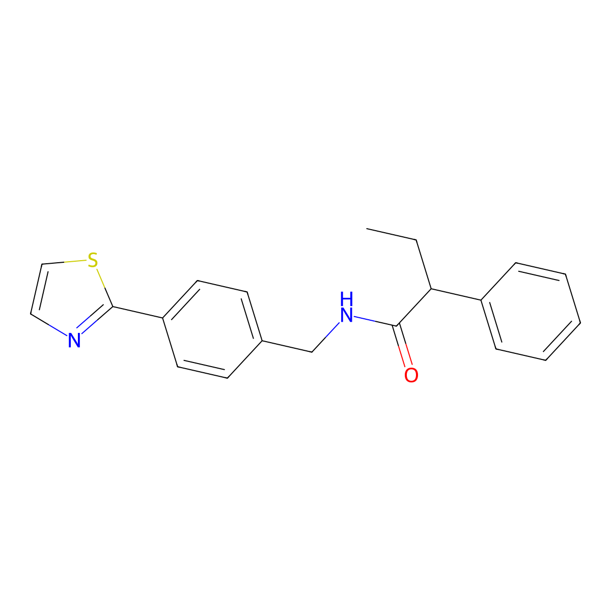 2-phenyl-N-(4-(thiazol-2-yl)benzyl)butanamide molecular structure, CAS 1421515-51-6