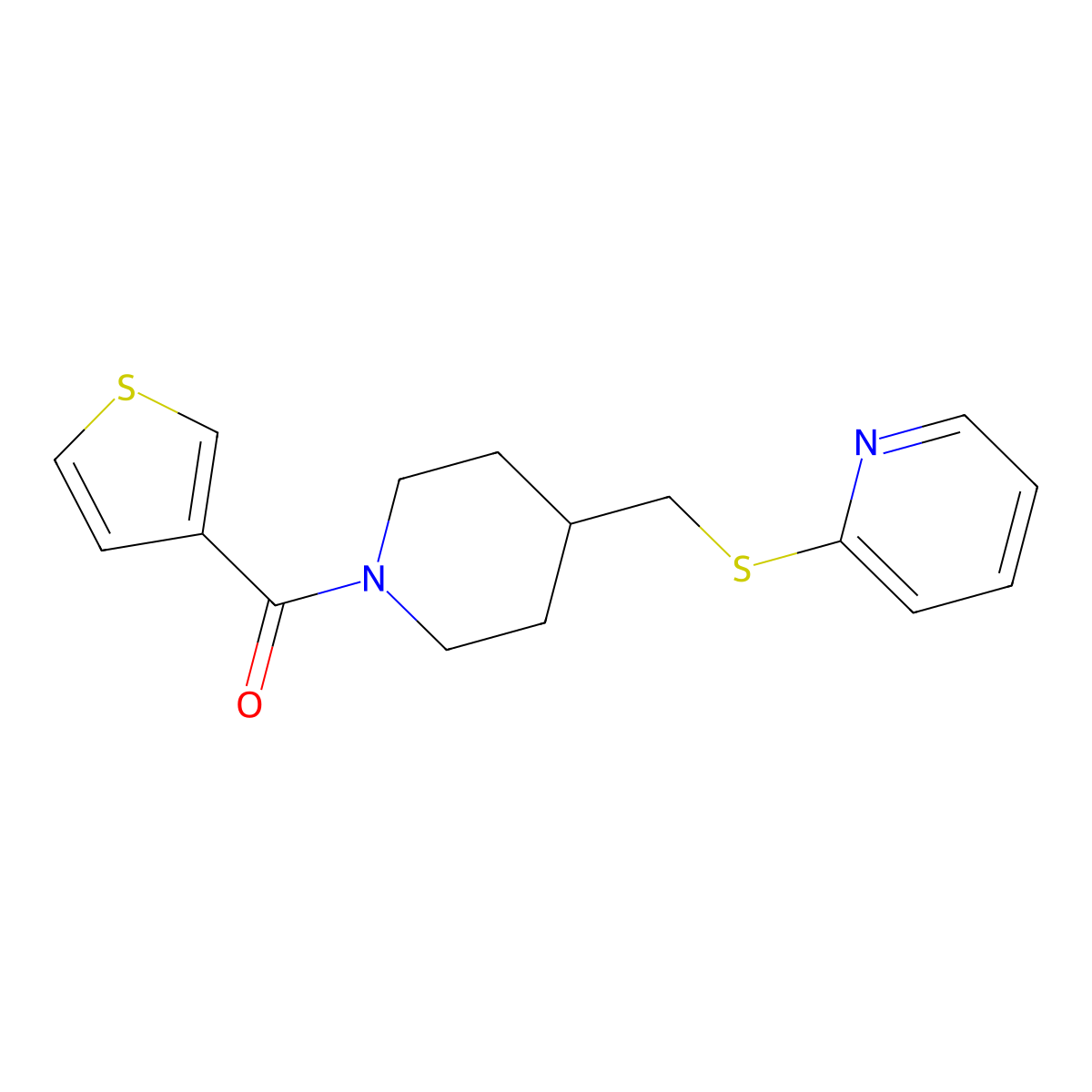 (4-((Pyridin-2-ylthio)methyl)piperidin-1-yl)(thiophen-3-yl)methanone molecular structure, CAS 1421515-54-9