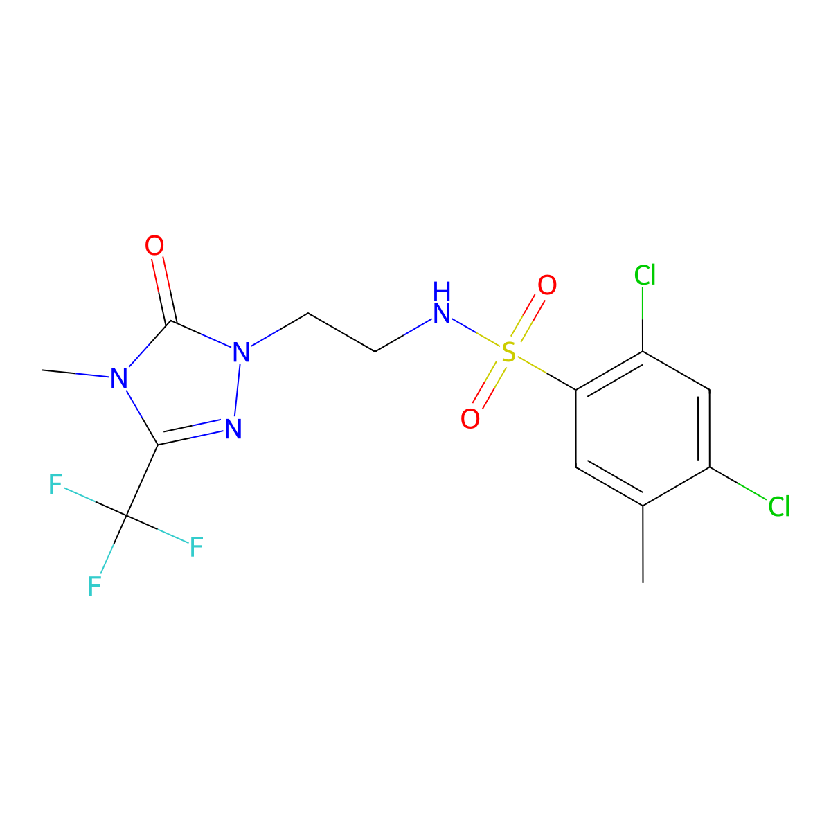 2,4-dichloro-5-methyl-N-(2-(4-methyl-5-oxo-3-(trifluoromethyl)-4,5-dihydro-1H-1,2,4-triazol-1-yl)ethyl)benzenesulfonamide molecular structure, CAS 1421515-56-1