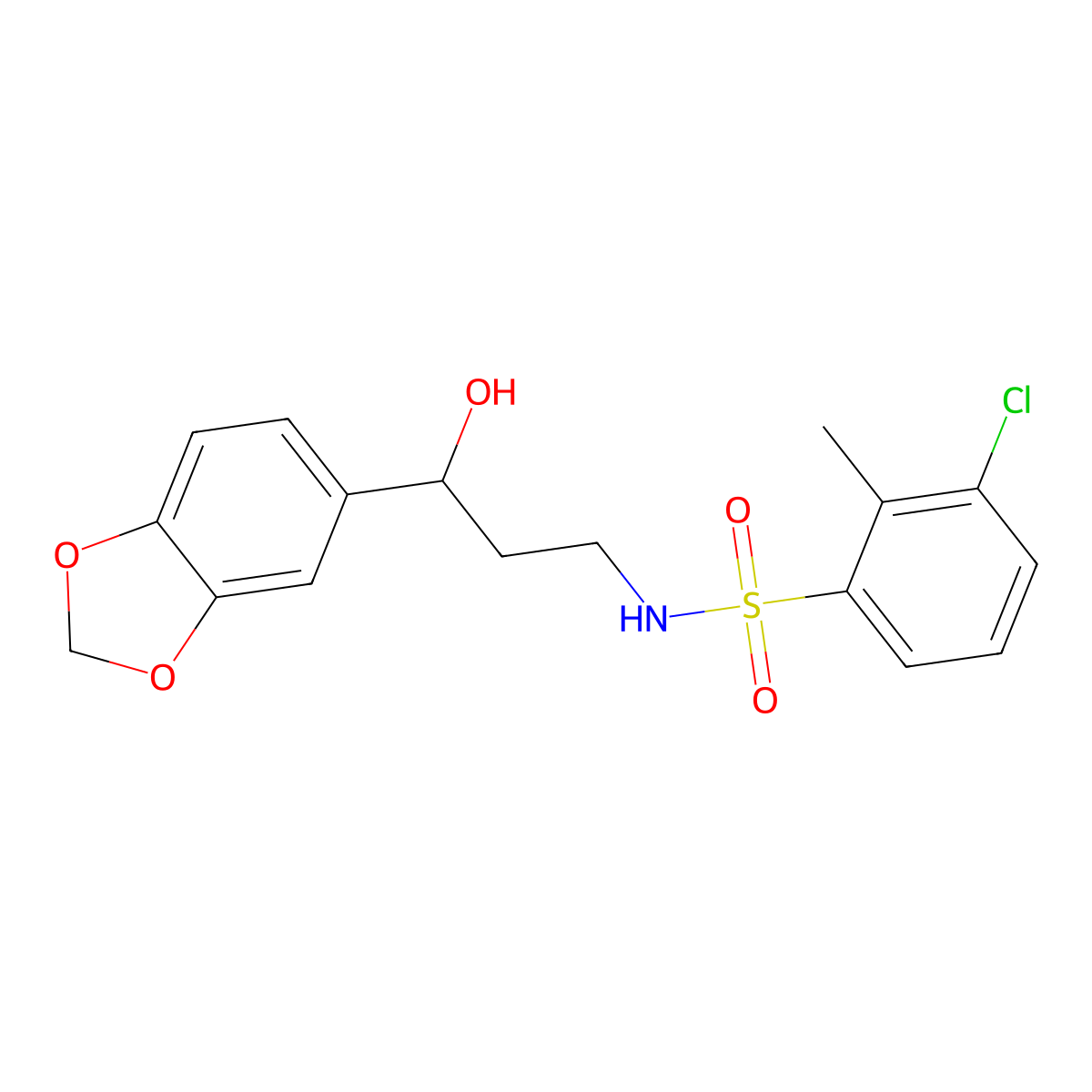N-(3-(benzo[d][1,3]dioxol-5-yl)-3-hydroxypropyl)-3-chloro-2-methylbenzenesulfonamide molecular structure, CAS 1421515-58-3