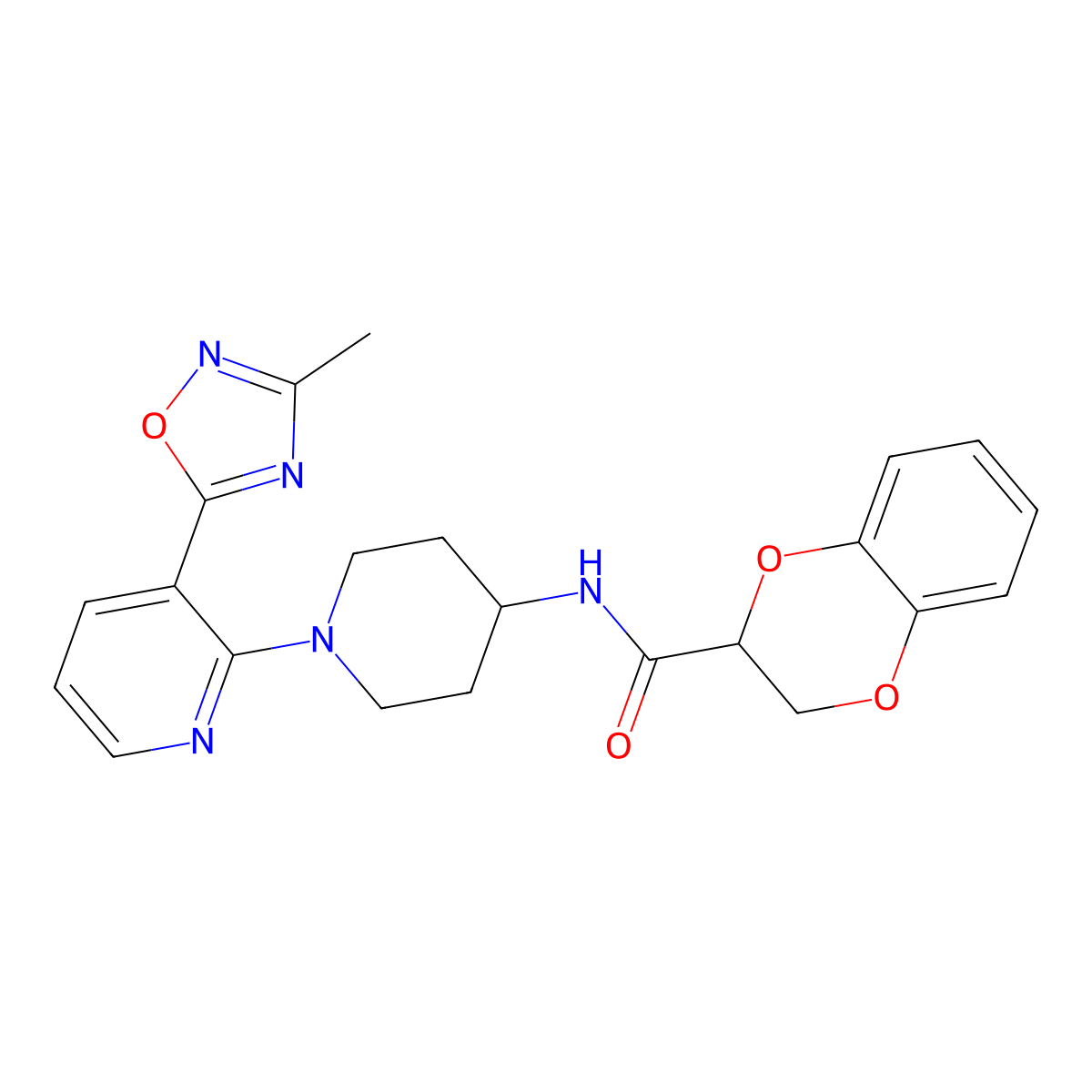 N-(1-(3-(3-methyl-1,2,4-oxadiazol-5-yl)pyridin-2-yl)piperidin-4-yl)-2,3-dihydrobenzo[b][1,4]dioxine-2-carboxamide molecular structure, CAS 1421515-64-1