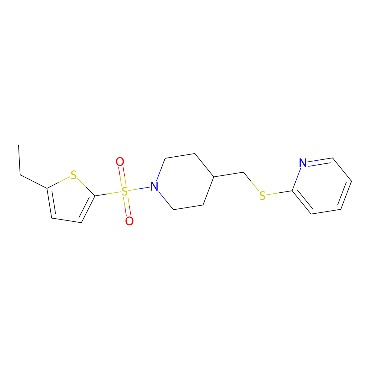 2-(((1-((5-Ethylthiophen-2-yl)sulfonyl)piperidin-4-yl)methyl)thio)pyridine molecular structure, CAS 1421515-71-0