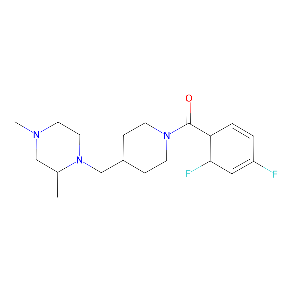 (2,4-Difluorophenyl)(4-((2,4-dimethylpiperazin-1-yl)methyl)piperidin-1-yl)methanone molecular structure, CAS 1421515-75-4