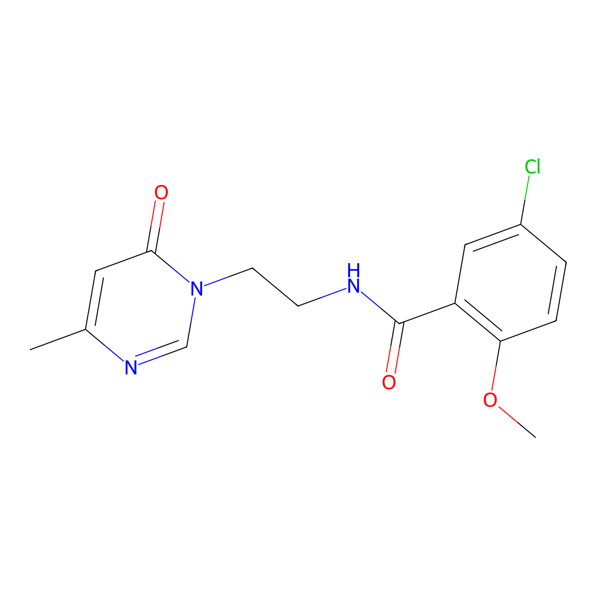 5-chloro-2-methoxy-N-(2-(4-methyl-6-oxopyrimidin-1(6H)-yl)ethyl)benzamide molecular structure, CAS 1421516-06-4