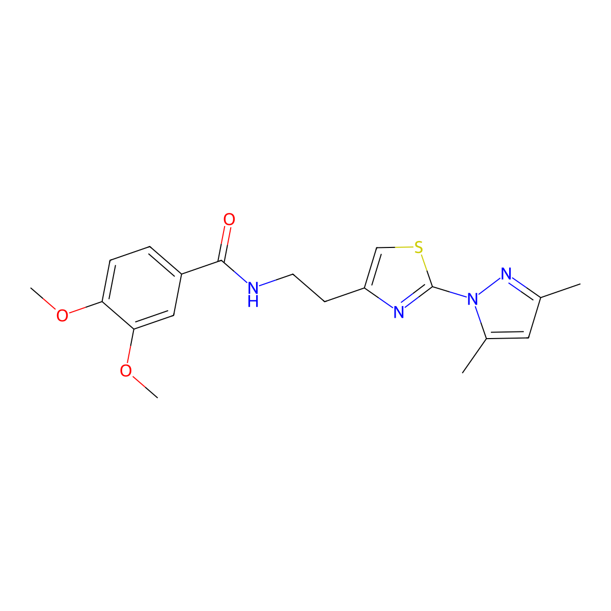 N-(2-(2-(3,5-dimethyl-1H-pyrazol-1-yl)thiazol-4-yl)ethyl)-3,4-dimethoxybenzamide molecular structure, CAS 1421516-07-5