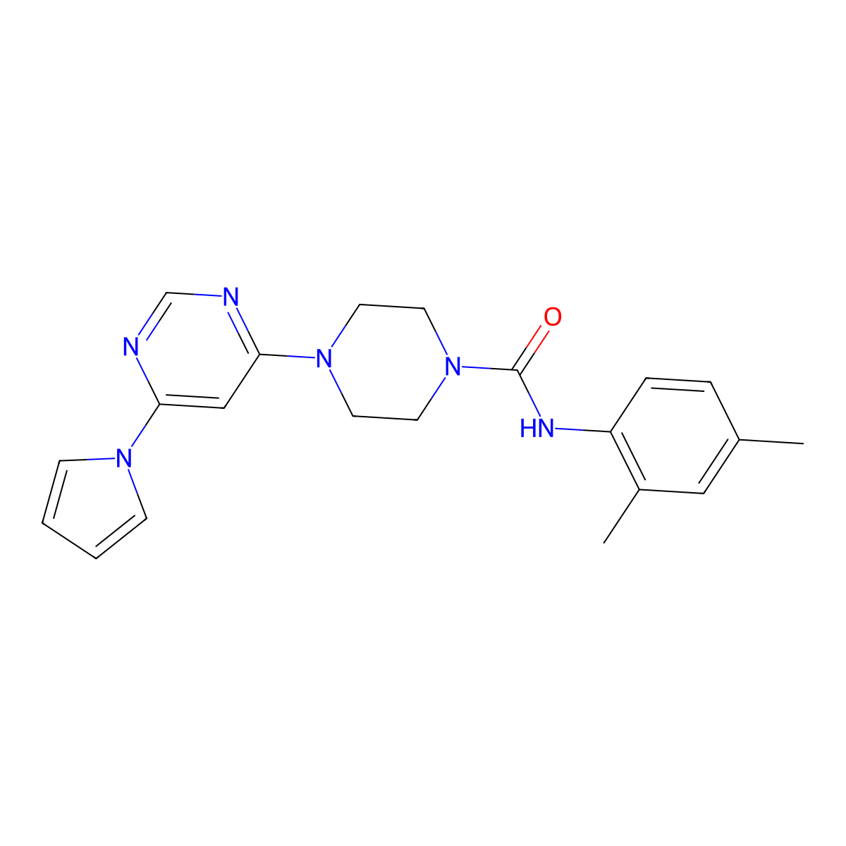 4-(6-(1H-pyrrol-1-yl)pyrimidin-4-yl)-N-(2,4-dimethylphenyl)piperazine-1-carboxamide molecular structure, CAS 1421516-11-1