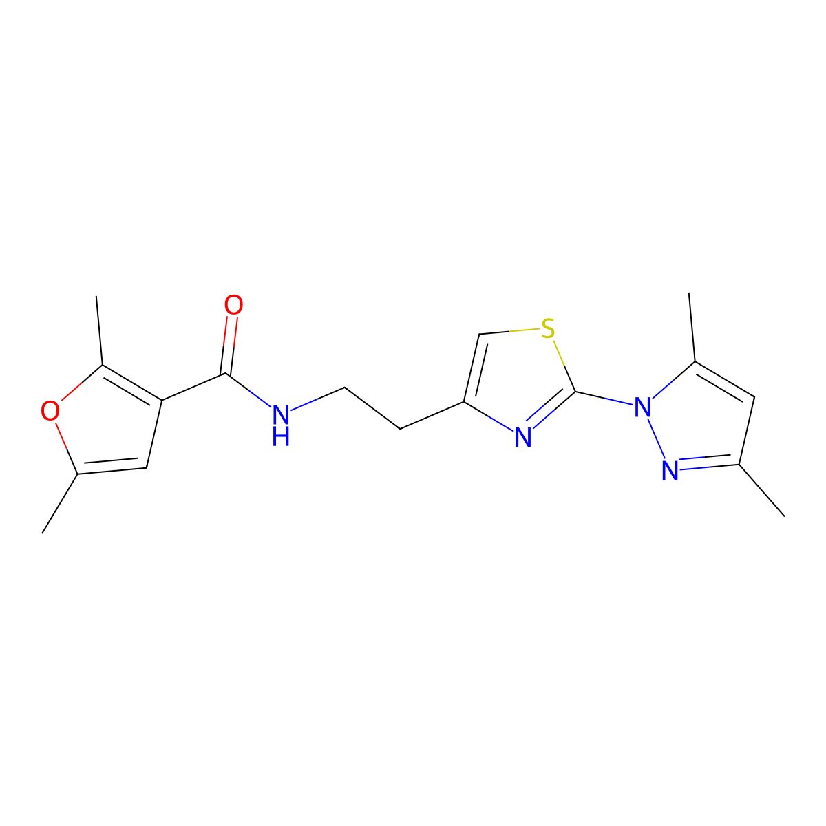 N-{2-[2-(3,5-dimethyl-1H-pyrazol-1-yl)-1,3-thiazol-4-yl]ethyl}-2,5-dimethylfuran-3-carboxamide molecular structure, CAS 1421516-17-7