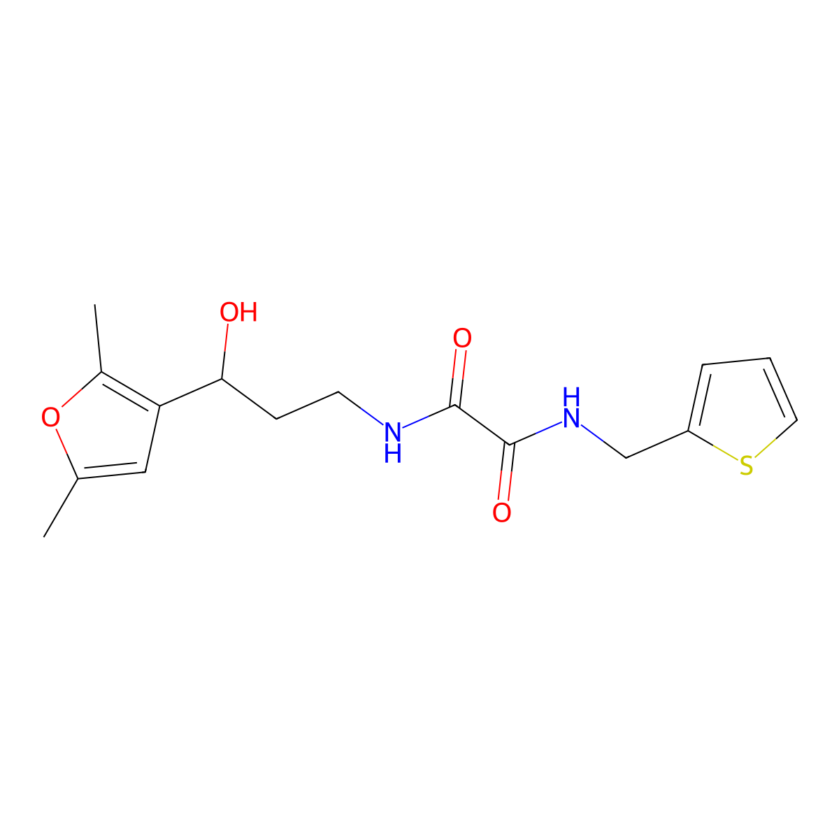 N1-(3-(2,5-dimethylfuran-3-yl)-3-hydroxypropyl)-N2-(thiophen-2-ylmethyl)oxalamide molecular structure, CAS 1421516-20-2