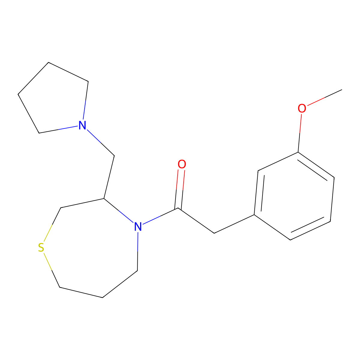 2-(3-Methoxyphenyl)-1-(3-(pyrrolidin-1-ylmethyl)-1,4-thiazepan-4-yl)ethanone molecular structure, CAS 1421516-22-4