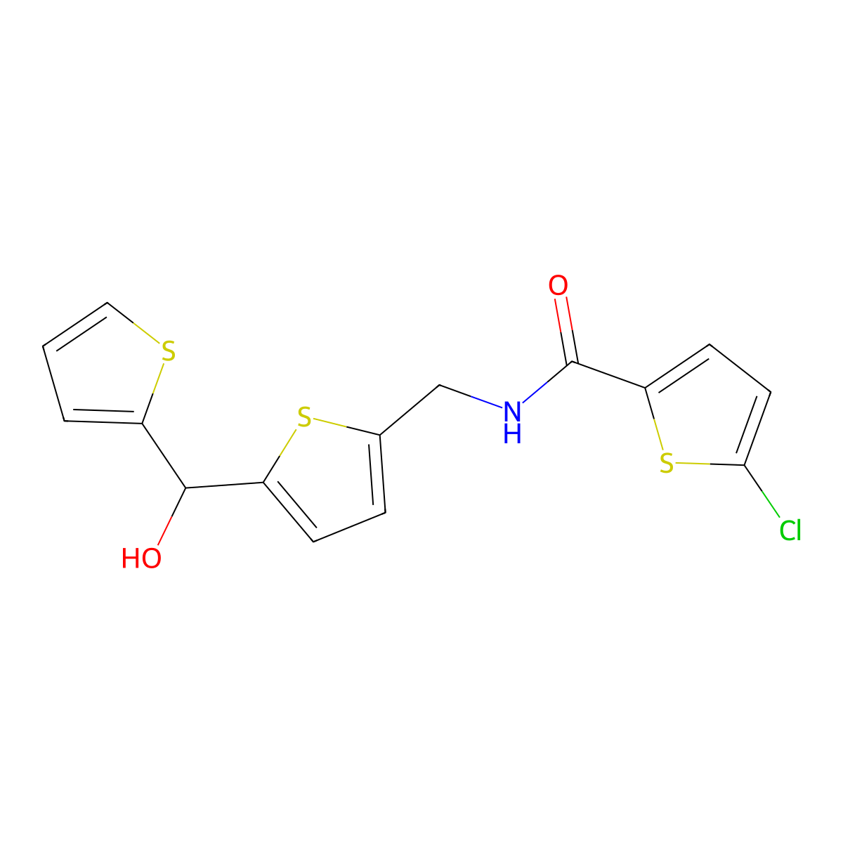 5-chloro-N-((5-(hydroxy(thiophen-2-yl)methyl)thiophen-2-yl)methyl)thiophene-2-carboxamide molecular structure, CAS 1421516-25-7