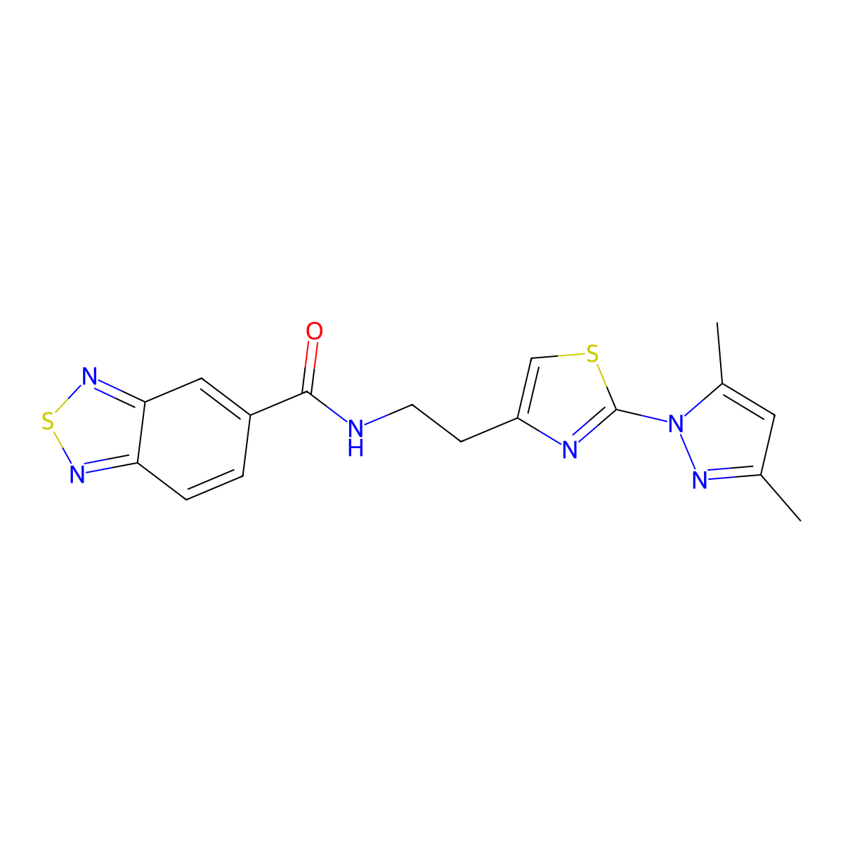 N-(2-(2-(3,5-dimethyl-1H-pyrazol-1-yl)thiazol-4-yl)ethyl)benzo[c][1,2,5]thiadiazole-5-carboxamide molecular structure, CAS 1421516-26-8