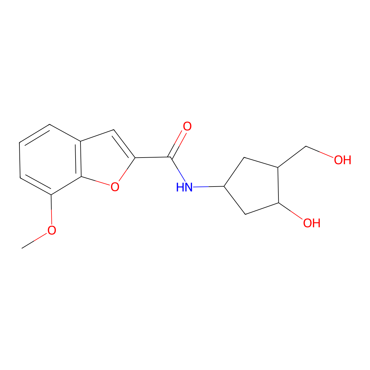 N-(3-hydroxy-4-(hydroxymethyl)cyclopentyl)-7-methoxybenzofuran-2-carboxamide molecular structure, CAS 1421516-27-9