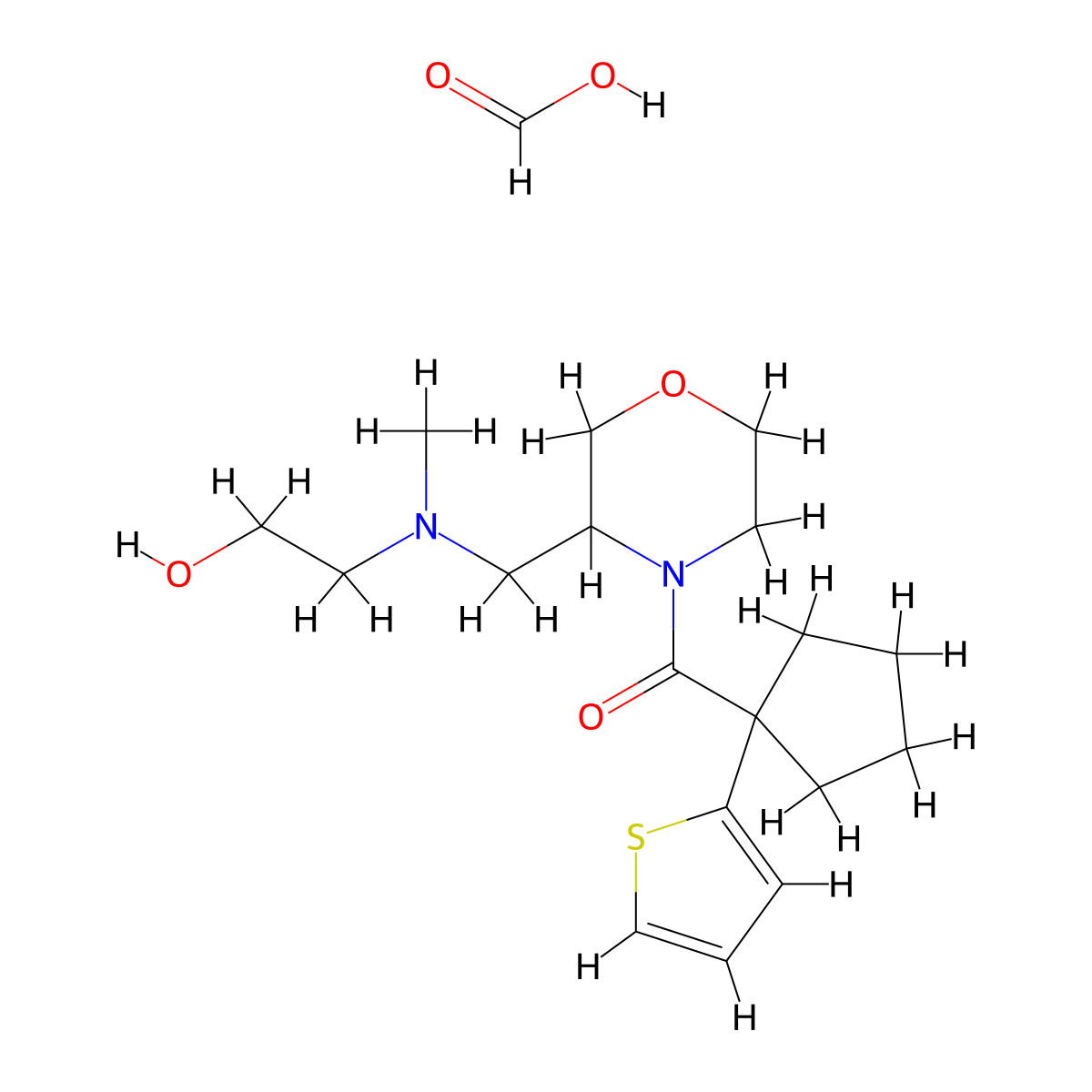 (3-(((2-Hydroxyethyl)(methyl)amino)methyl)morpholino)(1-(thiophen-2-yl)cyclopentyl)methanone formate molecular structure, CAS 1421516-31-5