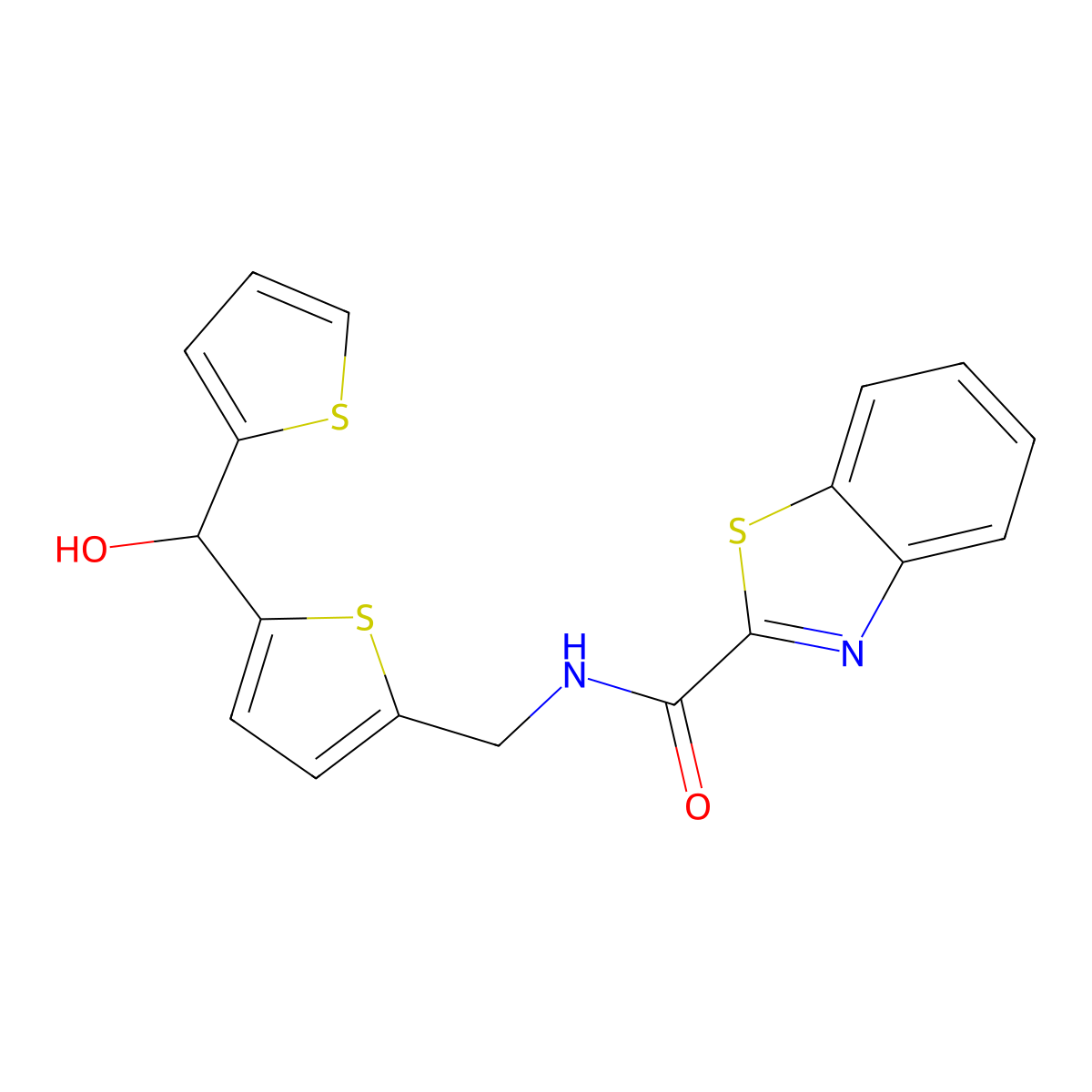 N-((5-(hydroxy(thiophen-2-yl)methyl)thiophen-2-yl)methyl)benzo[d]thiazole-2-carboxamide molecular structure, CAS 1421516-33-7
