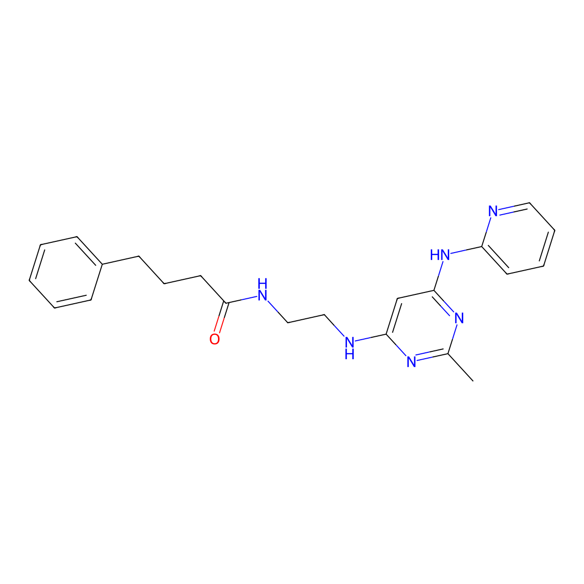 N-(2-((2-methyl-6-(pyridin-2-ylamino)pyrimidin-4-yl)amino)ethyl)-4-phenylbutanamide molecular structure, CAS 1421516-34-8