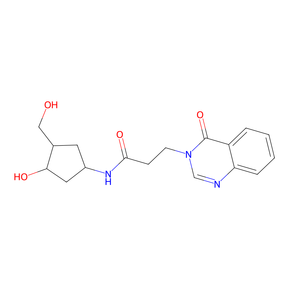 N-(3-hydroxy-4-(hydroxymethyl)cyclopentyl)-3-(4-oxoquinazolin-3(4H)-yl)propanamide molecular structure, CAS 1421516-35-9