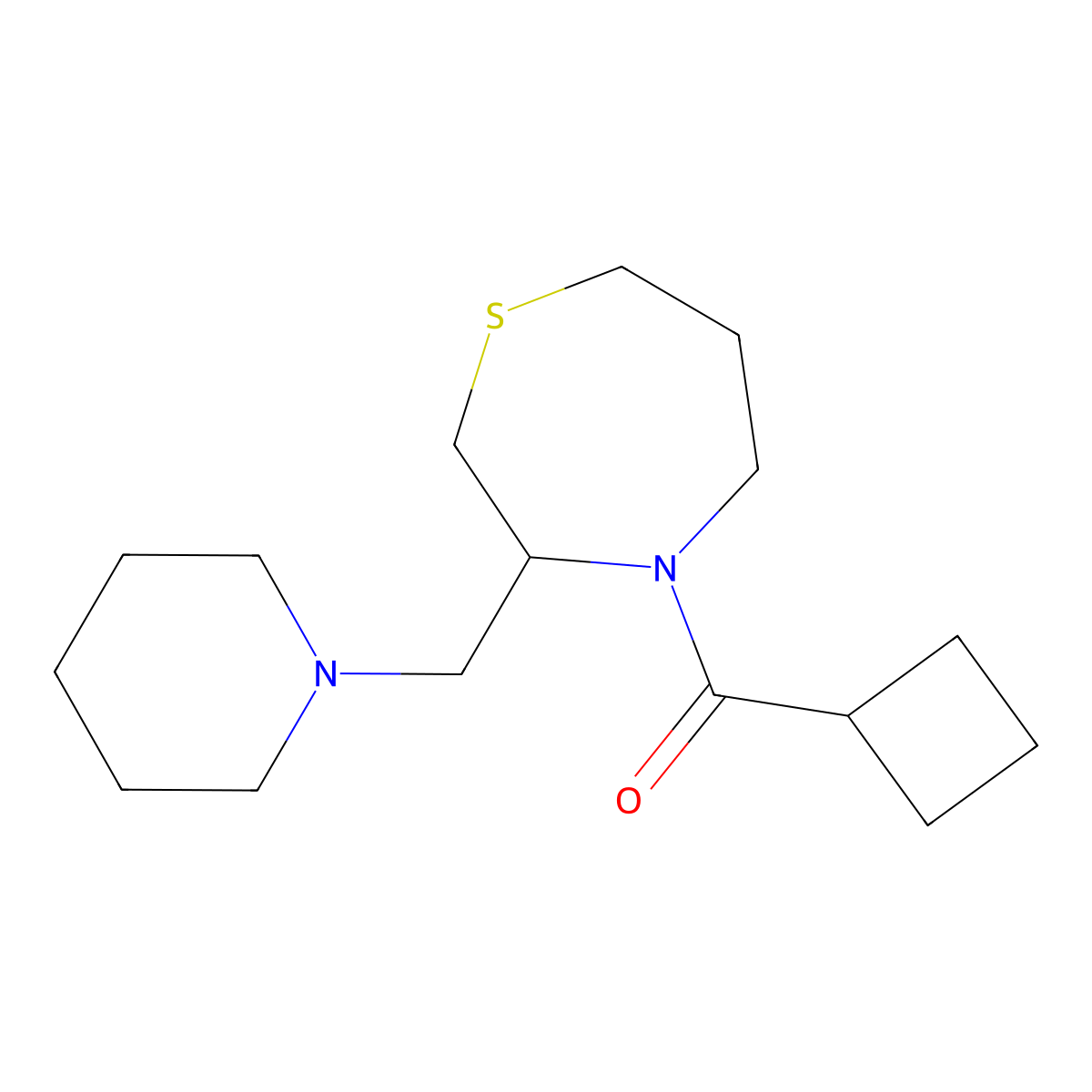 Cyclobutyl(3-(piperidin-1-ylmethyl)-1,4-thiazepan-4-yl)methanone molecular structure, CAS 1421516-36-0